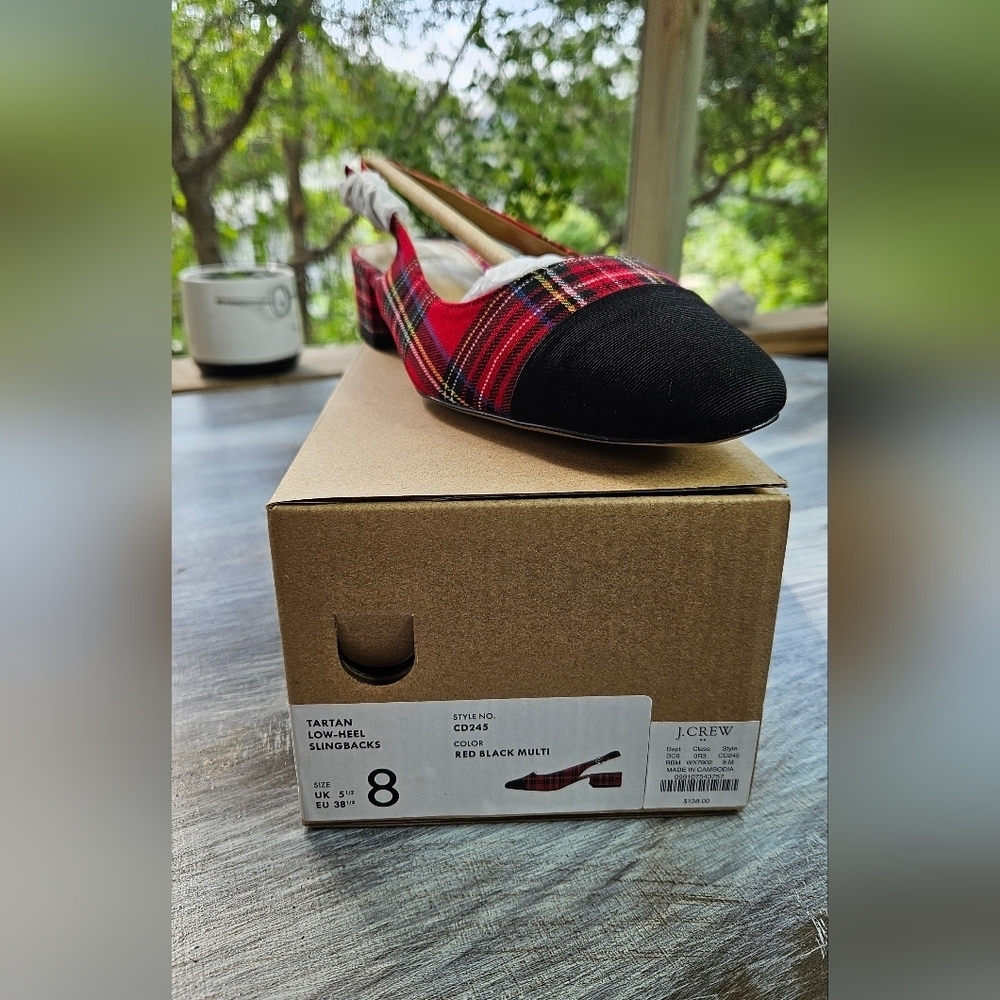 J. Crew Elegant Tartan Slingback Heels in Red and Black - Picture 7 of 7